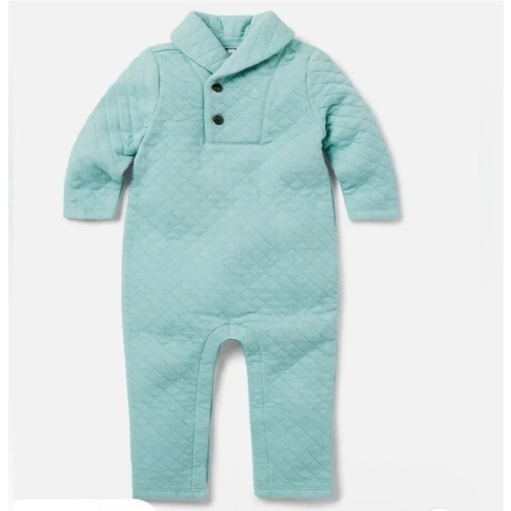 Janie and Jack Baby‎ Quilted Shawl Collar Onesie Teal Jumpsuit 0-3M Preppy Warm